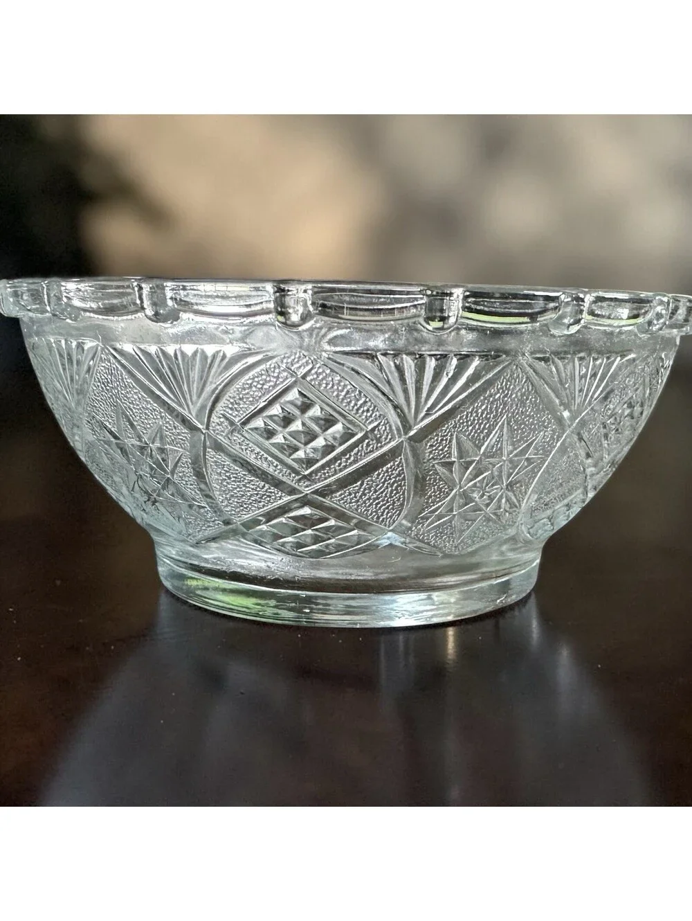 Vintage KIG Malaysia King's Crown Thumbprint Clear Glass Berry Serving Bowl 6